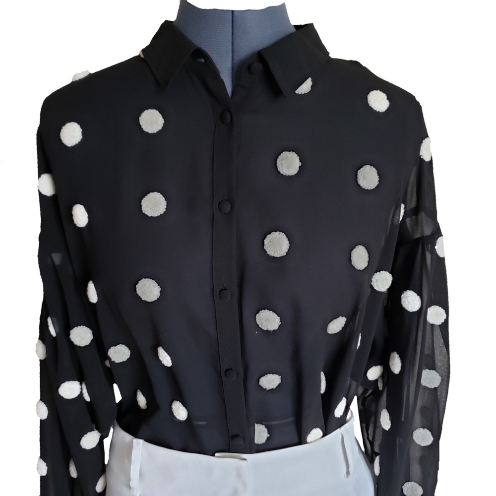 NWOT ZARA BLOUSE w/WHITE POLKA DOTS